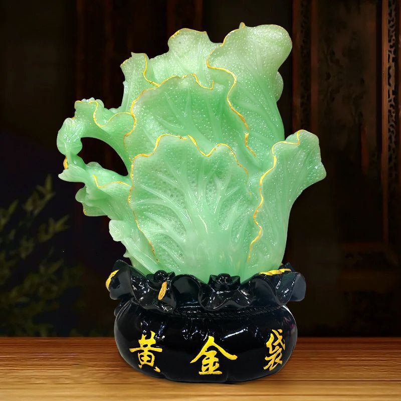Jade green prosperity cabbage Chinese Feng Shui decor 2