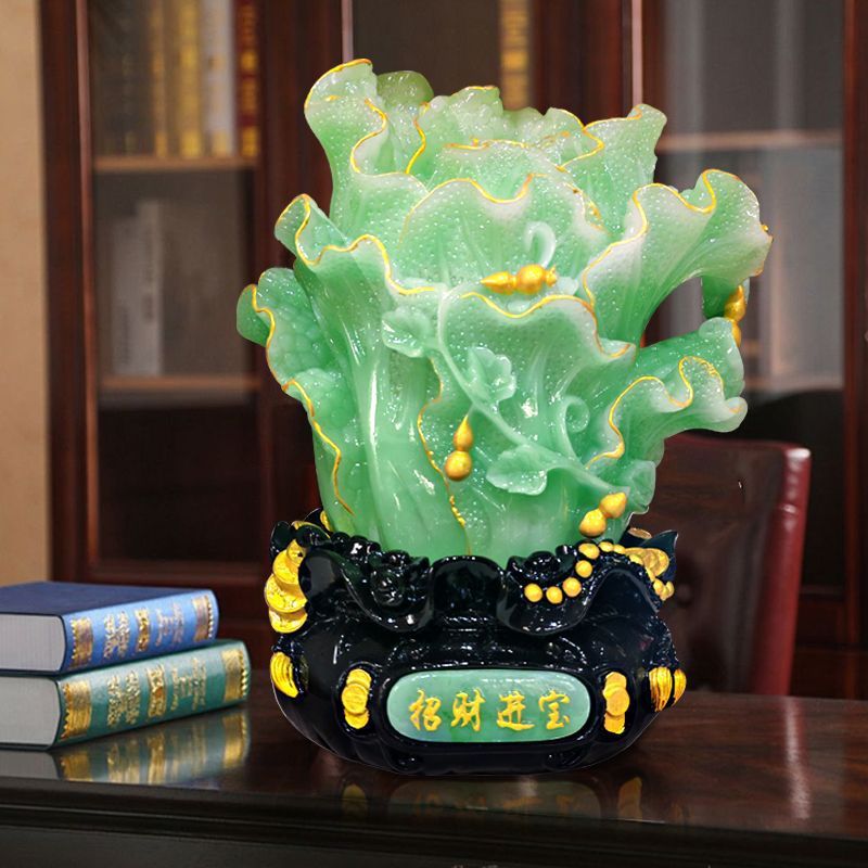 Jade green prosperity cabbage Chinese Feng Shui decor 4