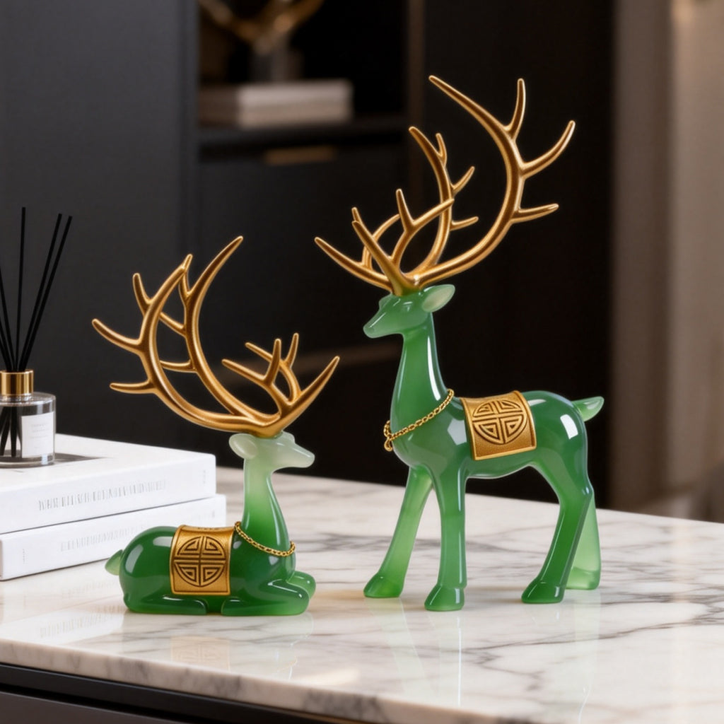Jade green auspicious deer pair New Chinese decor 3