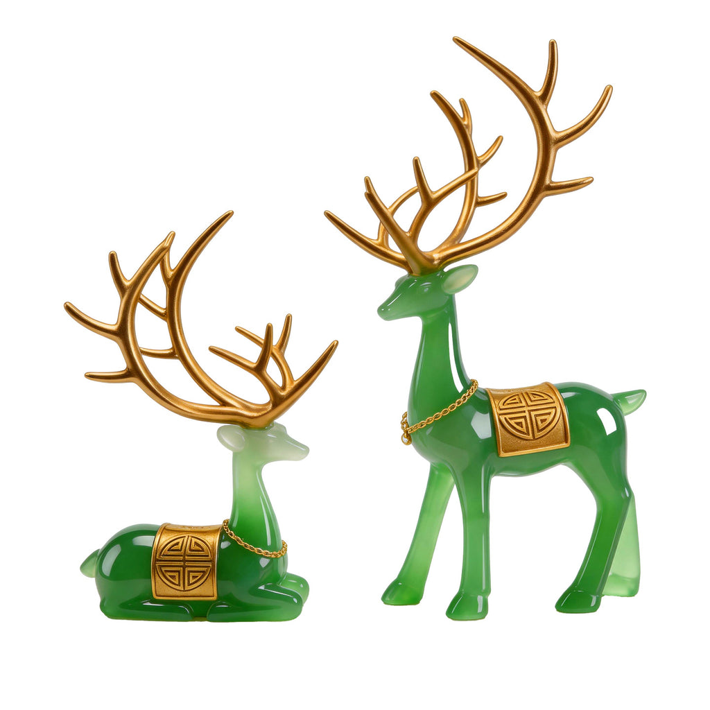 Jade green auspicious deer pair New Chinese decor 4