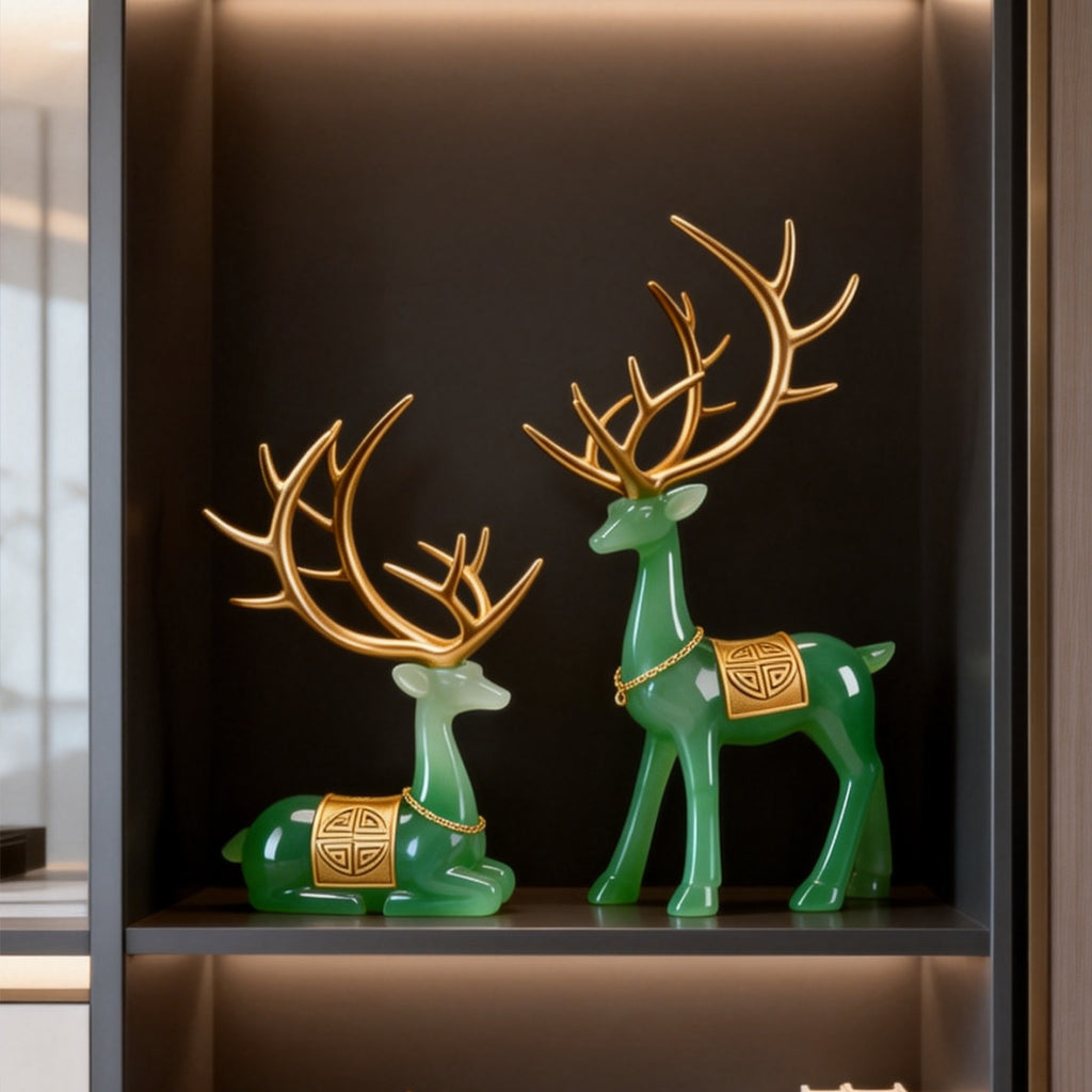 Jade green auspicious deer pair New Chinese decor 6