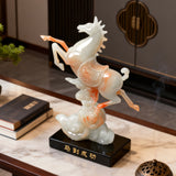 Immediate Success Jade-Green Rearing Horse Sculpture – New Chinese Career & Business Feng Shui Decor
