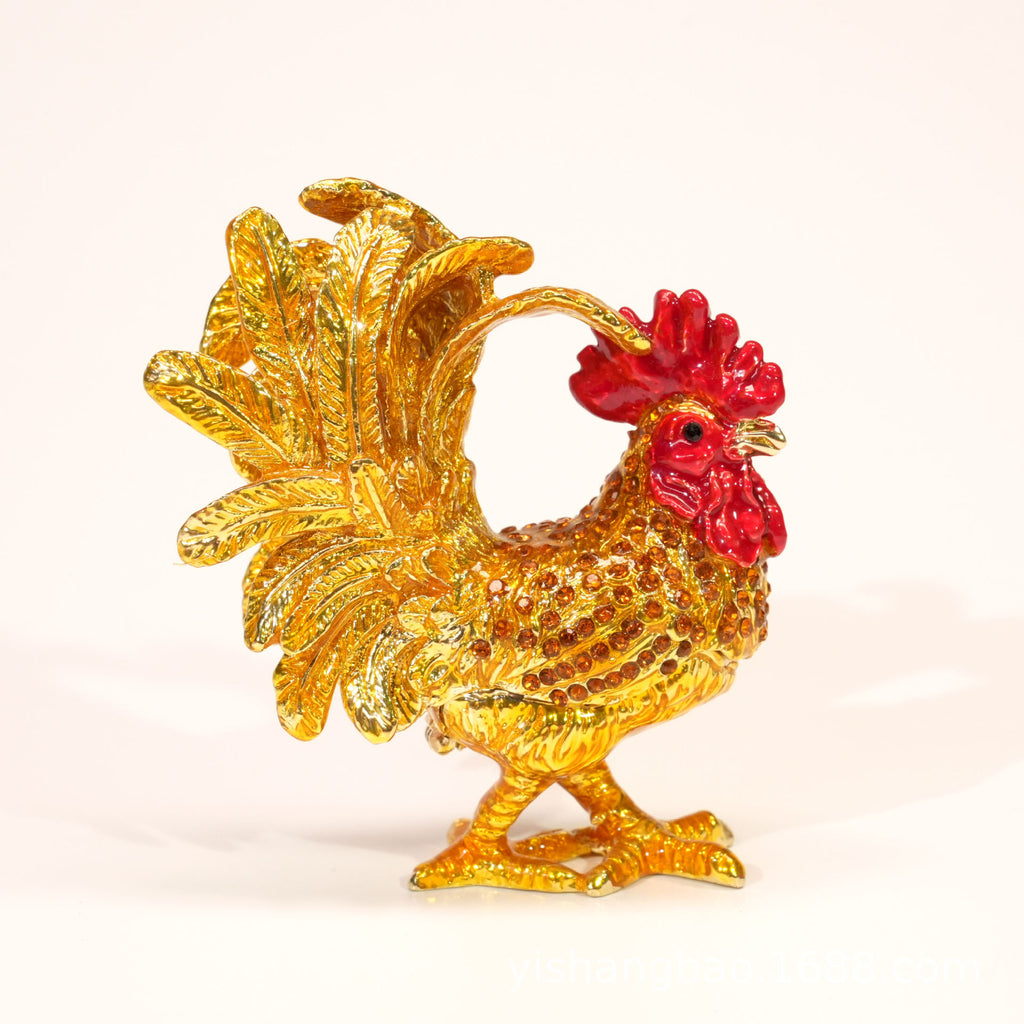 Jeweled enamel rooster ornament in colorful New Chinese decorative style