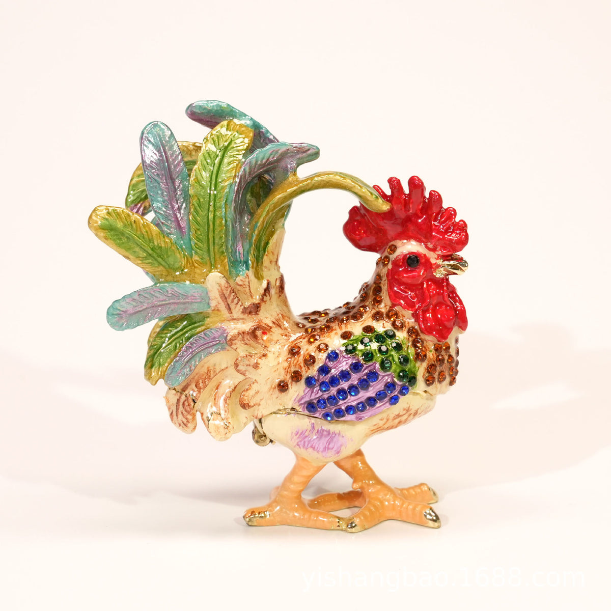 Crystal studded rooster trinket box for auspicious home decor