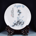 Jingdezhen porcelain decorative plate with bamboo painting and carved stand
