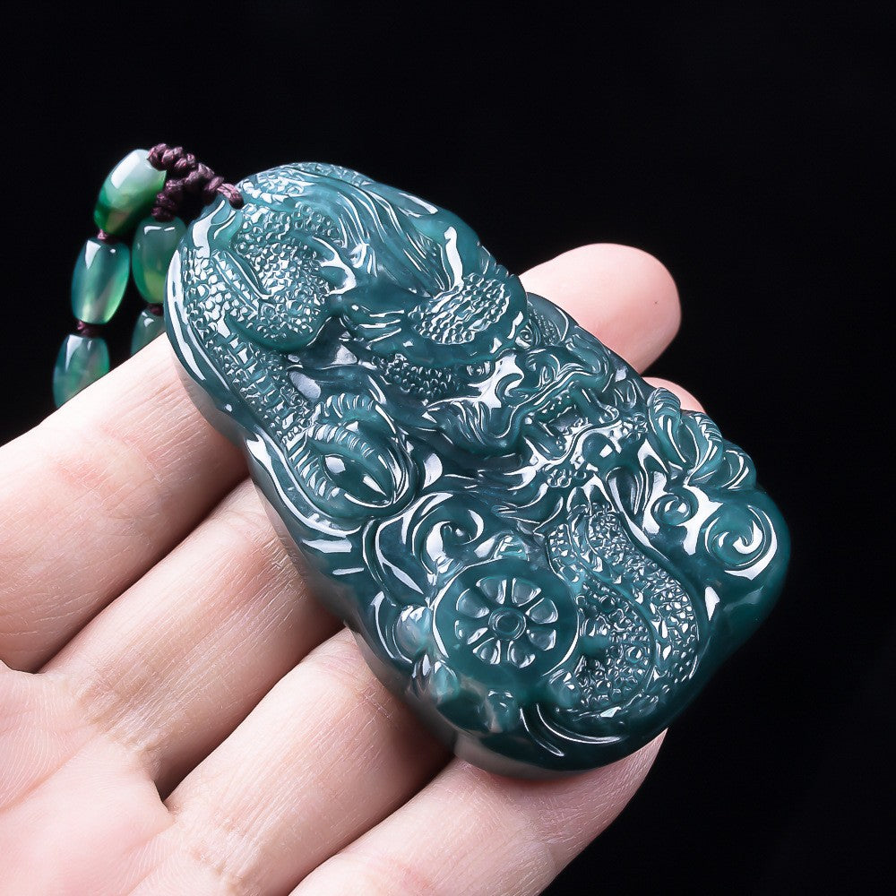 Certified 67.9 millimeter blue water jadeite dragon pendant product view