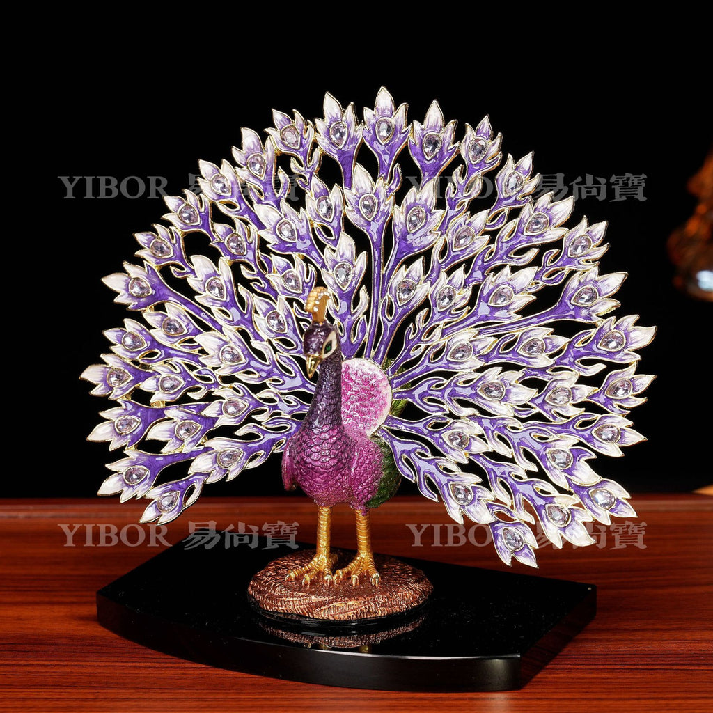 Large jeweled crystal peacock display ornament with fan tail for New Chinese interior decor