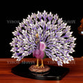 Large jeweled crystal peacock display ornament with fan tail for New Chinese interior decor