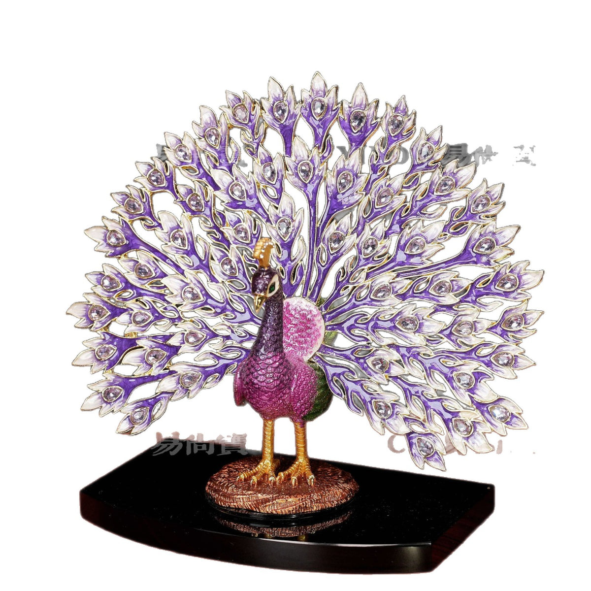Large crystal peacock statement ornament for console table