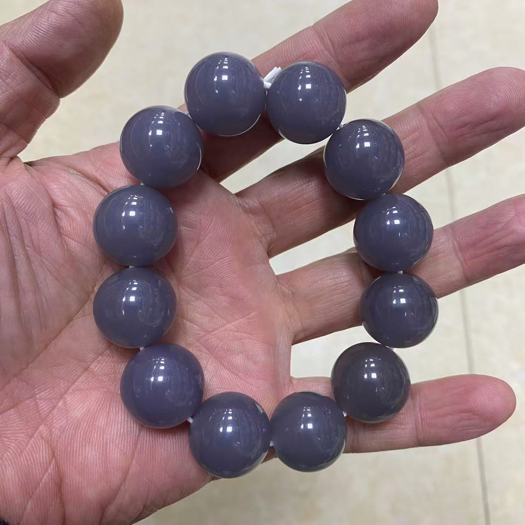 Large lavender grey stone beads on wrist