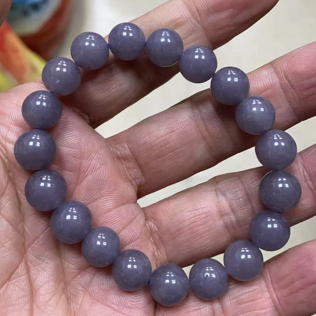 Grey violet round bead bracelet top view