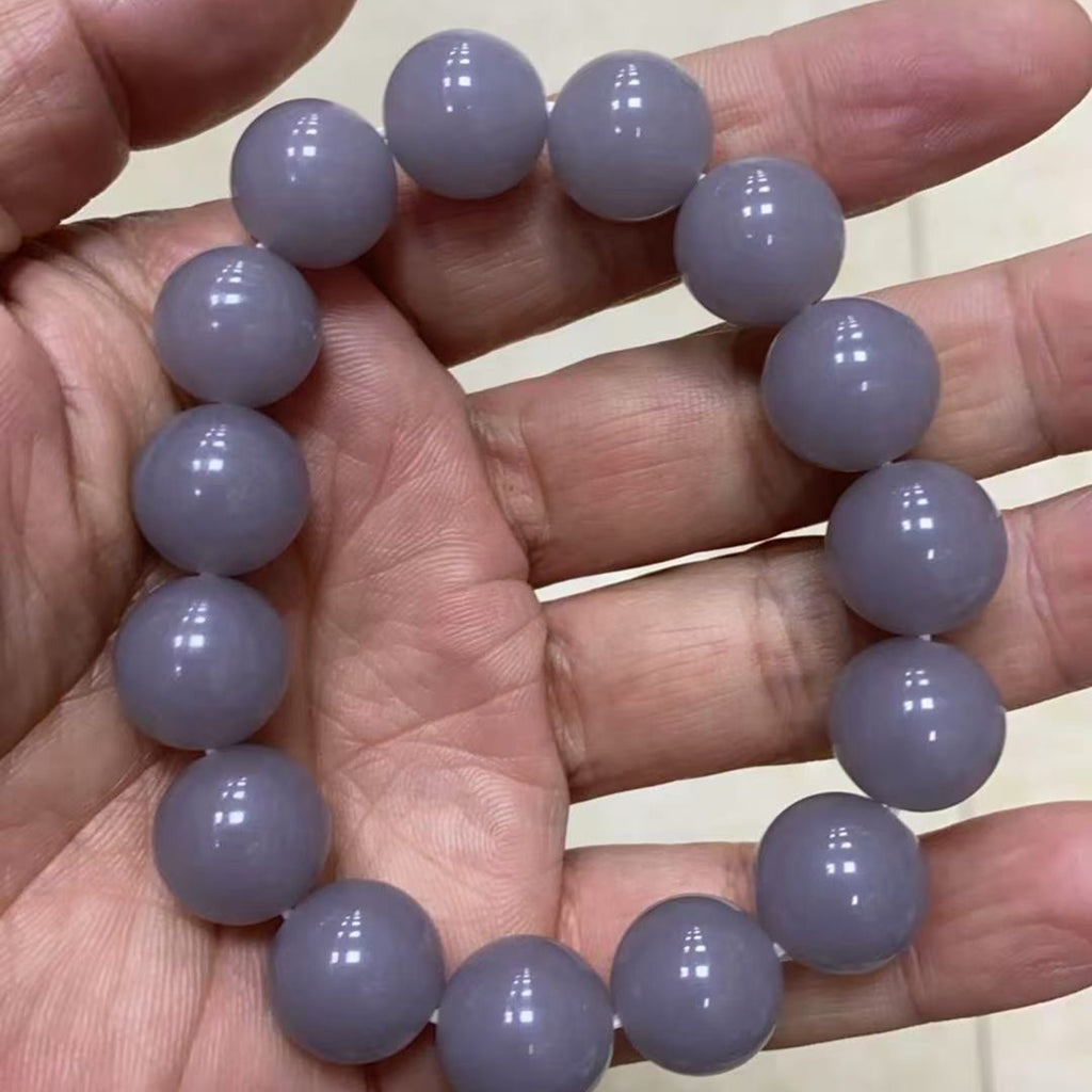 Lavender grey polished bead bracelet close detail