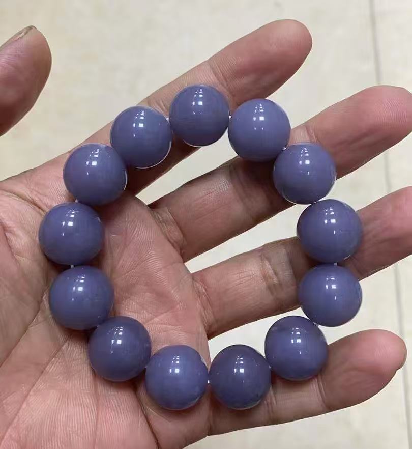 Grey purple stone bead bracelet lifestyle view