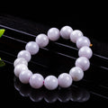 Certified natural lavender jadeite 14 mm round bead bracelet front view
