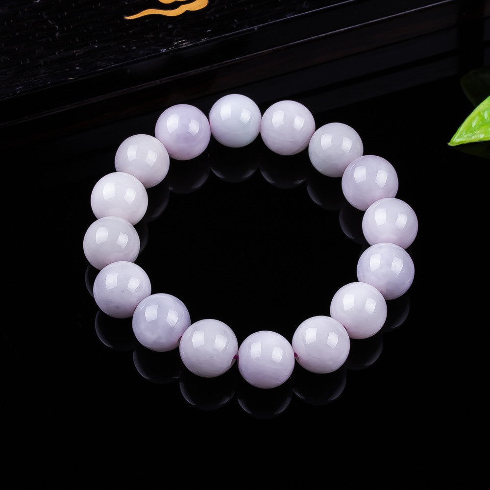 Certified lavender jadeite round bead bracelet polished surface detail