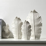 Sculptural White Leaf Ceramic Vase – Ribbed Botanical New Chinese Art Vase in Small & Medium Sizes