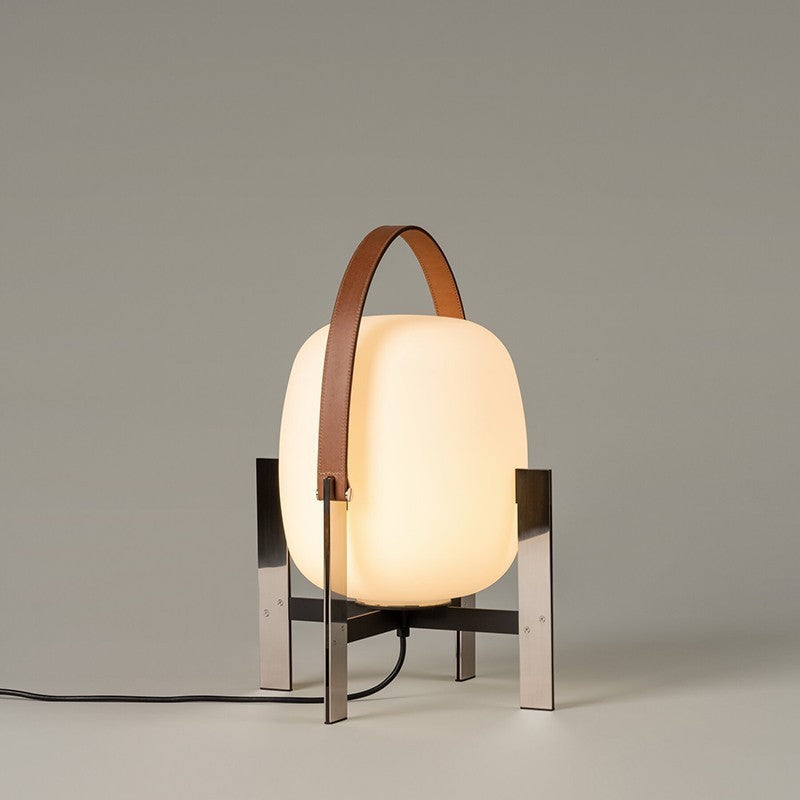 Arc Handle opal glass leather lantern table lamp 2