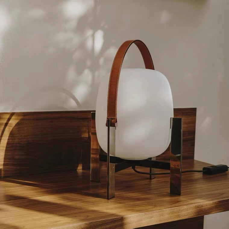 Arc Handle opal glass leather lantern table lamp 3