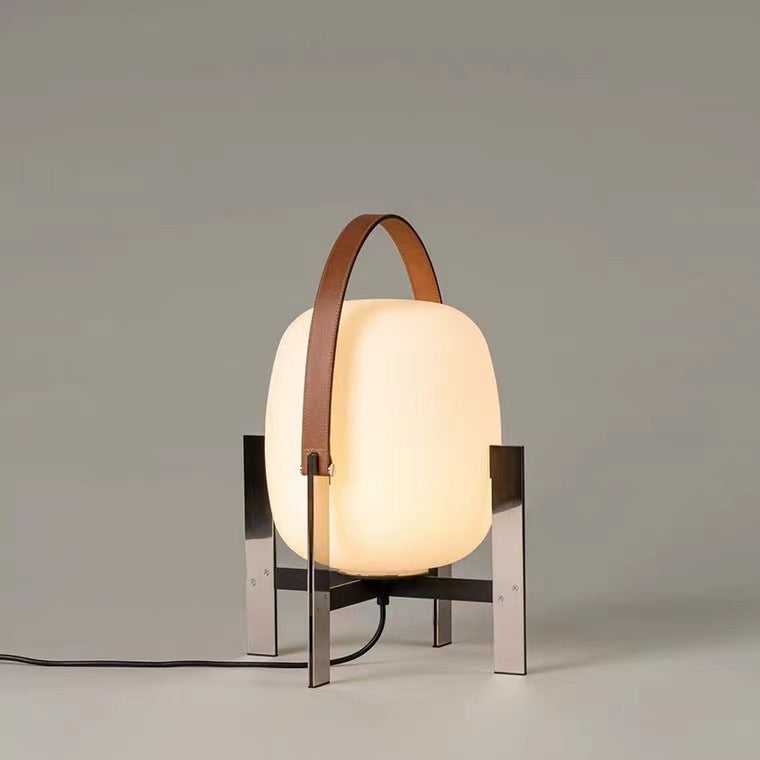 Arc Handle opal glass leather lantern table lamp 4