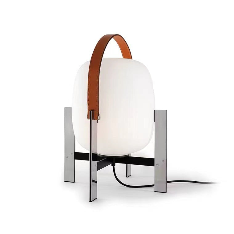 Arc Handle opal glass leather lantern table lamp 5