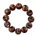 Supplier-described Lei Ji Zao wood bead bracelet with natural lightning-scar-style cavities and dark brown polished grain