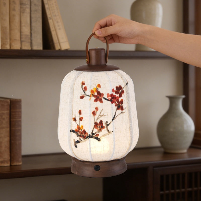 Persimmon motif portable linen lantern lamp in New Chinese interior