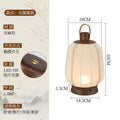 Plain linen portable lantern lamp with oak-tone handle, touch dimming and rechargeable LED