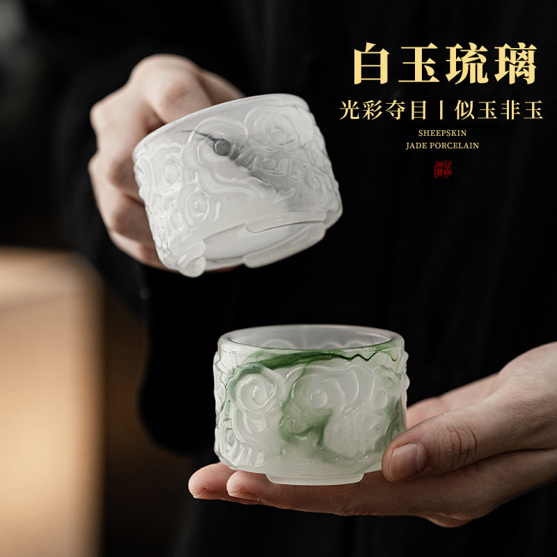 Liuli glass tea cup collection - relief detail and tea styling