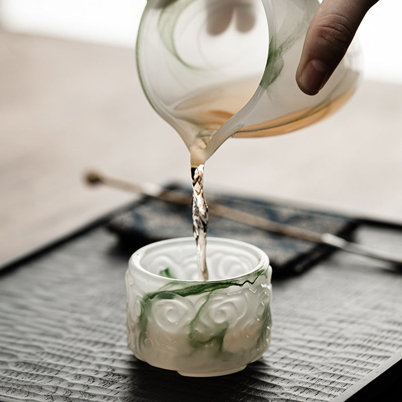 Liuli glass tea cup collection - relief detail and tea styling