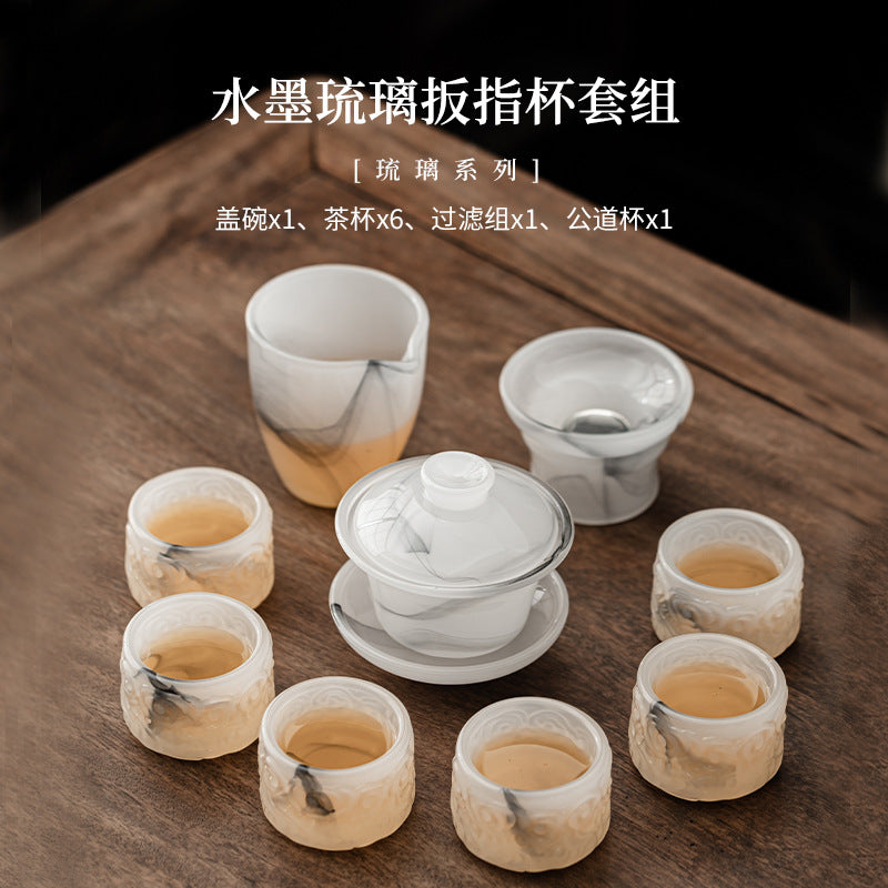 Banzhi Ring-Shaped cup Liuli glass Gongfu tea set - set detail