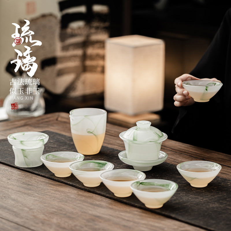 Douli Hat-Shaped cup Liuli glass Gongfu tea set - set detail