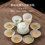 Douli Hat-Shaped Cup Liuli Gongfu Tea Set with Gaiwan, Six Cups & Gift Box - Glass Teaware