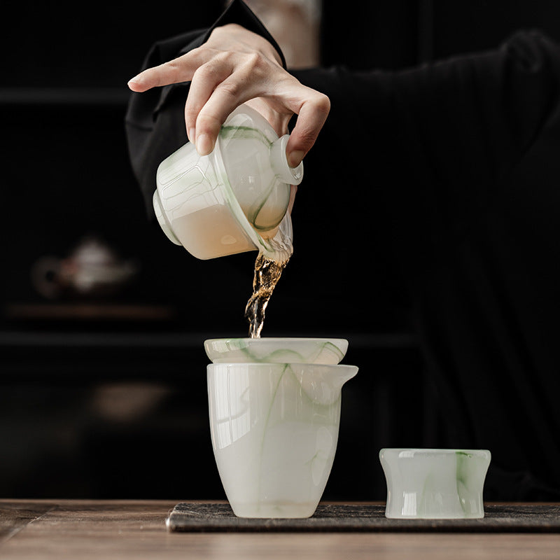 Douli Hat-Shaped cup Liuli glass Gongfu tea set - set detail