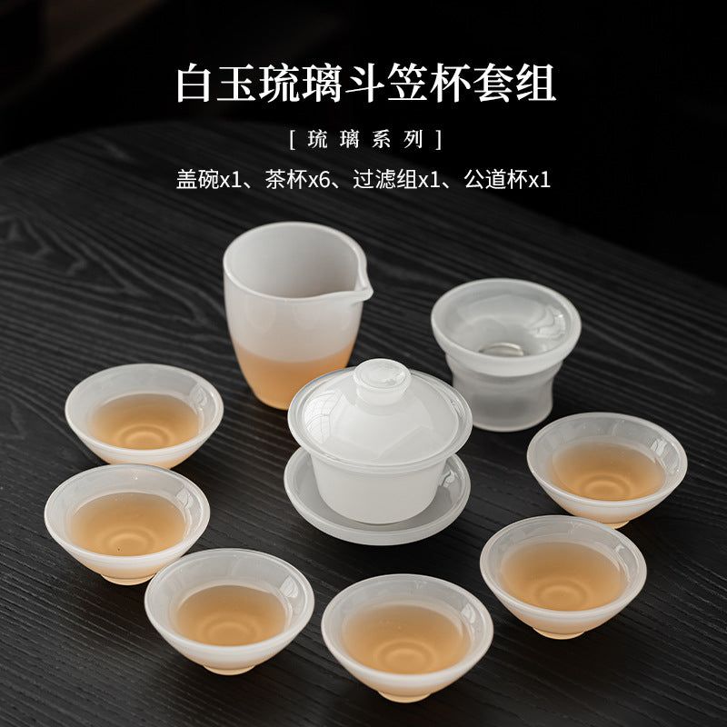 Douli Hat-Shaped cup Liuli glass Gongfu tea set - set detail