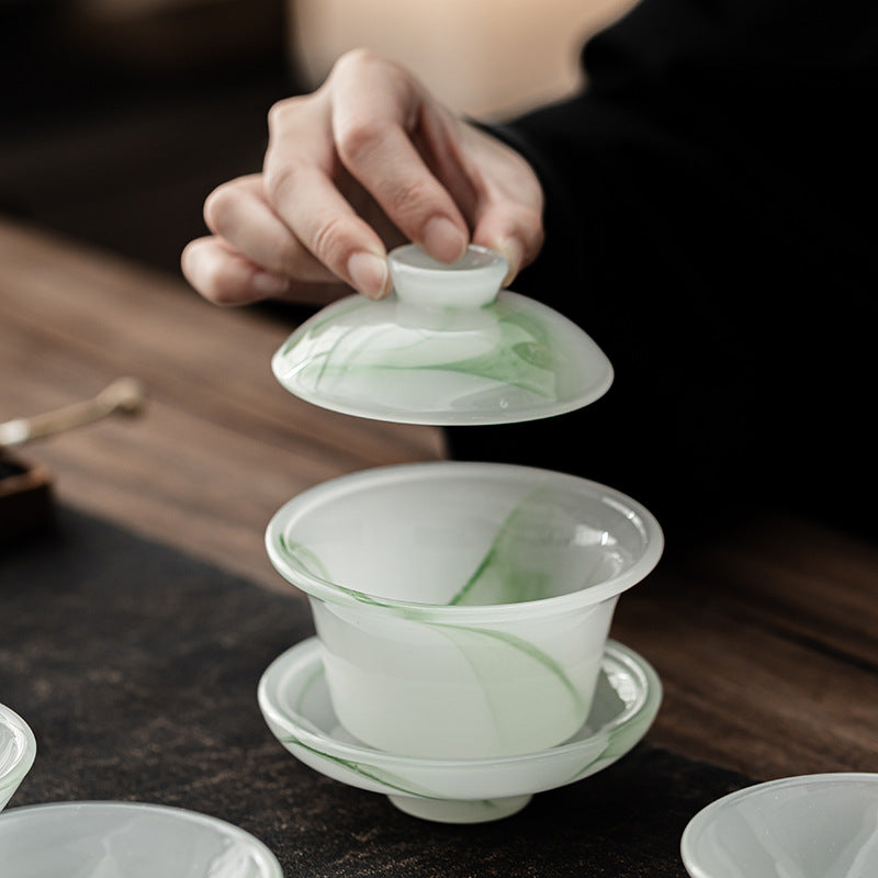 Douli Hat-Shaped cup Liuli glass Gongfu tea set - set detail