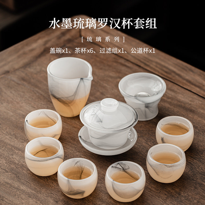 Luohan Rounded cup Liuli glass Gongfu tea set - set detail