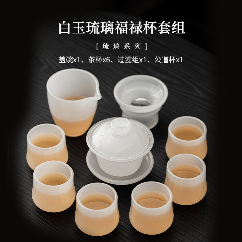 Fulu Curved cup Liuli glass Gongfu tea set - set detail
