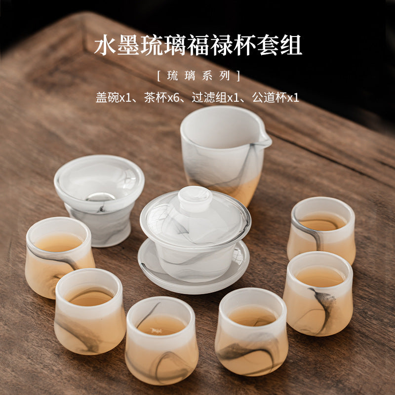 Fulu Curved cup Liuli glass Gongfu tea set - set detail