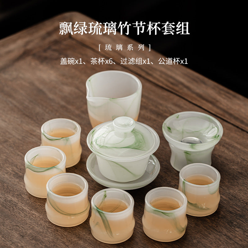 Bamboo Joint cup Liuli glass Gongfu tea set - set detail