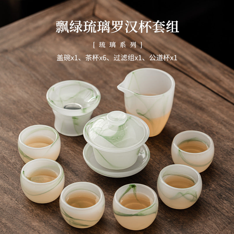 Luohan Rounded cup Liuli glass Gongfu tea set - set detail