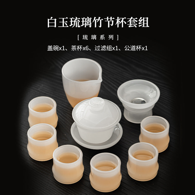 Bamboo Joint cup Liuli glass Gongfu tea set - set detail