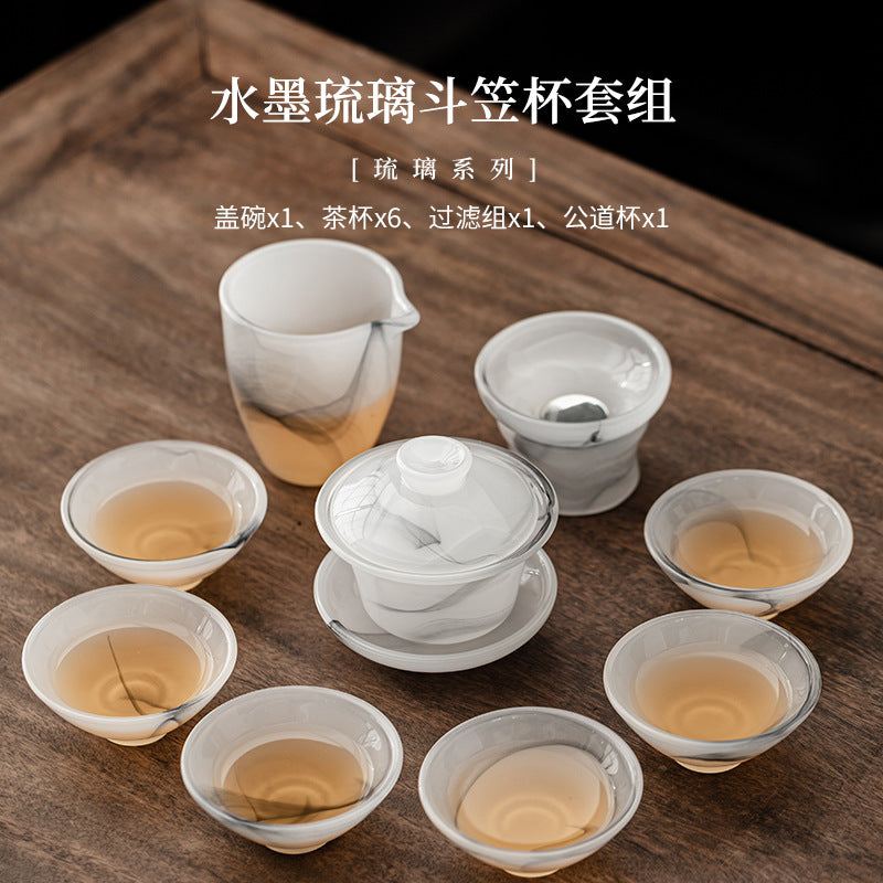Douli Hat-Shaped cup Liuli glass Gongfu tea set - set detail