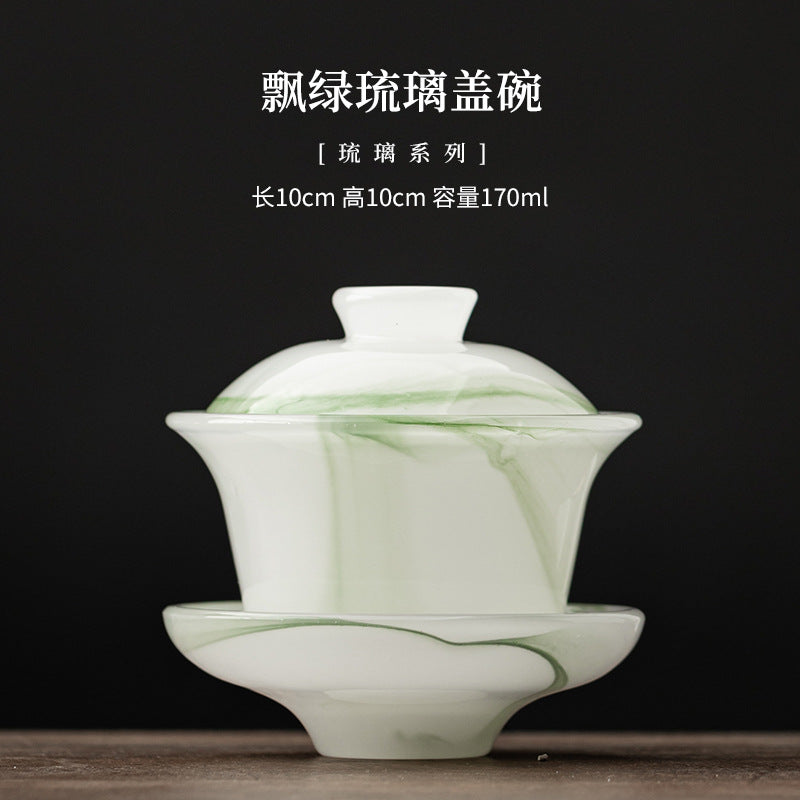 Floating green liuli San Cai gaiwan 170ml front view