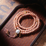 Longji Bodhi Pink-Halo & Gradient Barrel Bracelet / Hand Mala Collection – Zaki-Eye Gold-Tone Marker, Jadeized, Gourd & Rose-Gold-Tone Styles, 7–9mm | 龙脊菩提