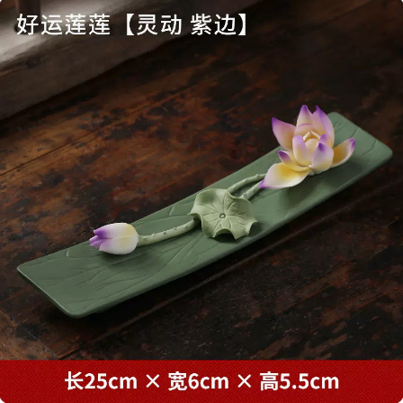Violet edge lotus leaf incense holder dimensions 25 by 6 by 5.5 centimeters