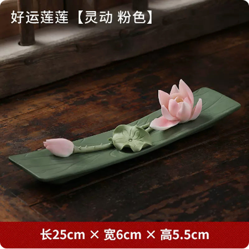 Blush pink lotus leaf incense holder dimensions 25 by 6 by 5.5 centimeters