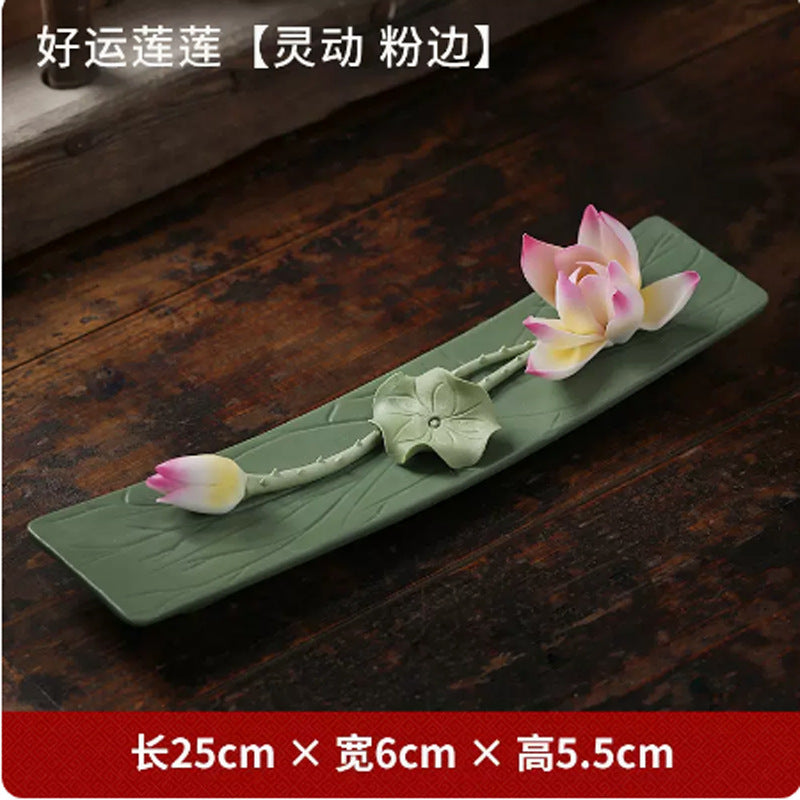 Pink edge lotus leaf incense holder dimensions 25 by 6 by 5.5 centimeters