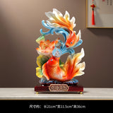 Lotus Pond Moonlight Koi Feng Shui Sculpture – 36cm New Chinese Resin Goldfish & Lotus Decor