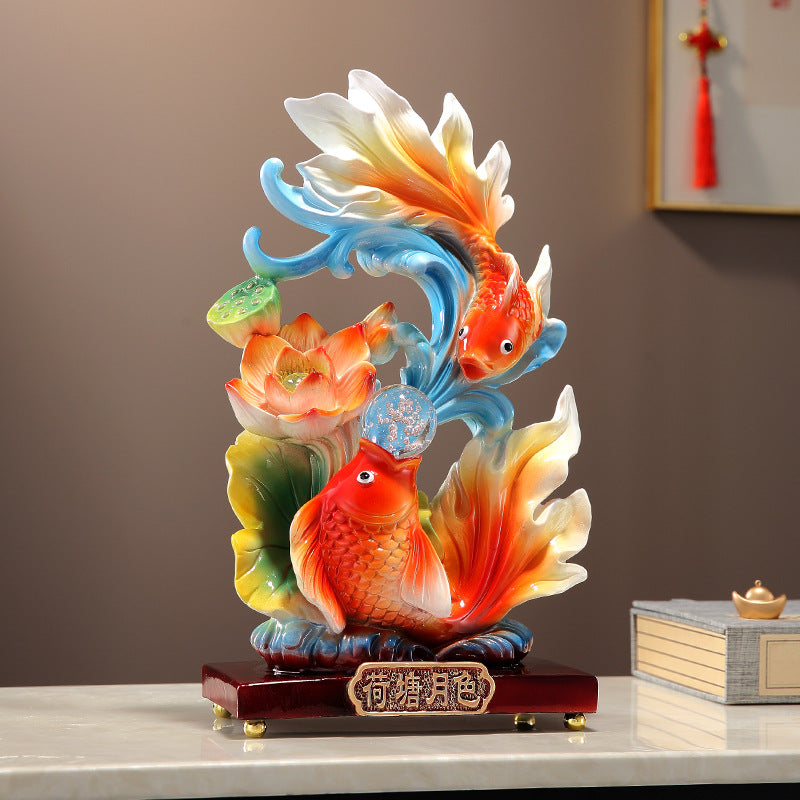 Auspicious koi and lotus New Chinese tabletop sculpture