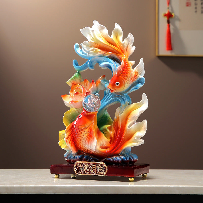 Koi lotus auspicious ornament for living room and office